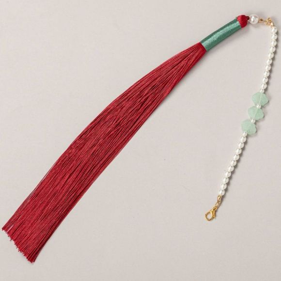 Jade Beaded Necklace w/ Tassel | Women Handmade Retro Lucky Charm Pendant #1282 - Picture 5 of 5